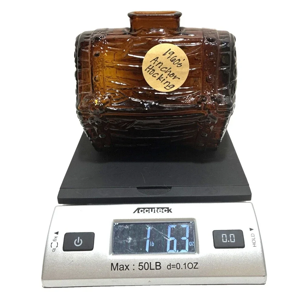 Anchor Hocking Pirate Treasure Chest Coin Bank Dark Amber Glass  - 1960s Unique!